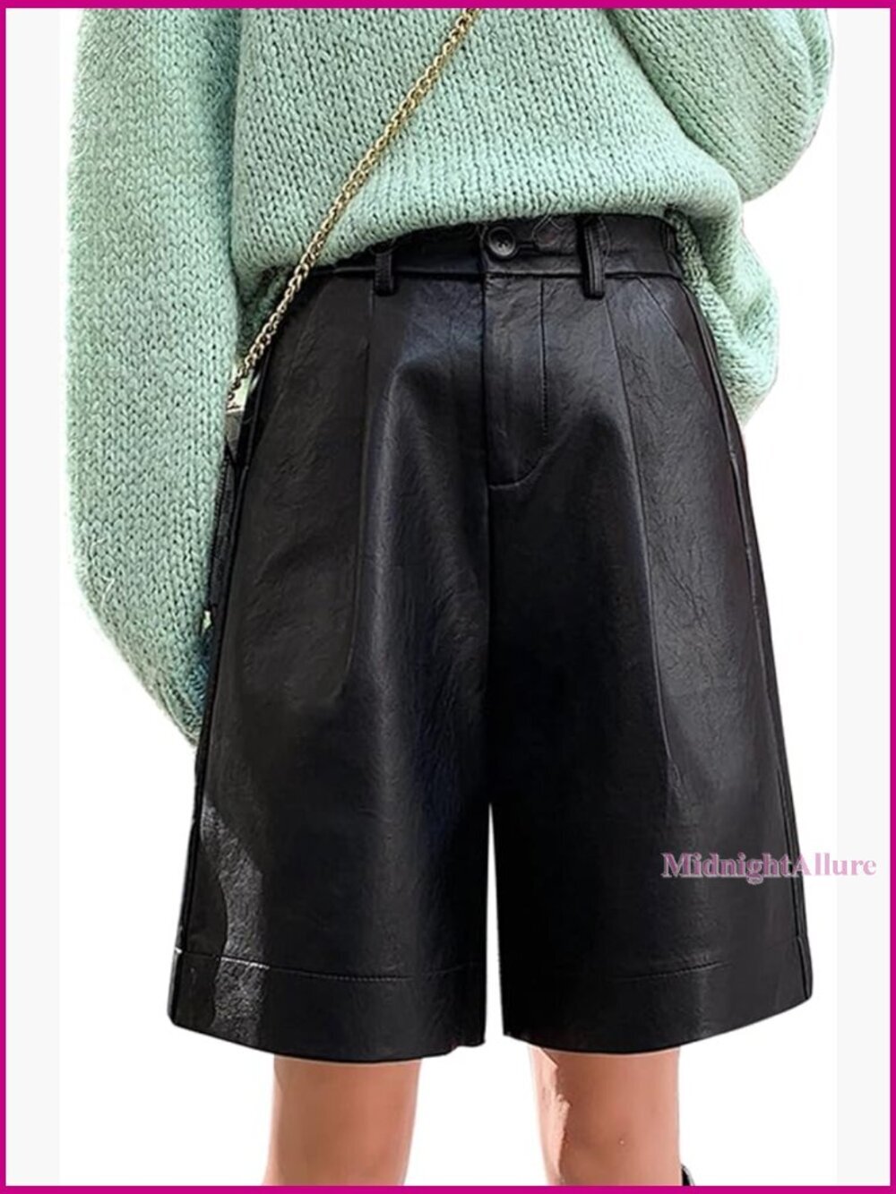 High Waist Wide Leg Pleated PU Leather Biker Shorts Casual Wear